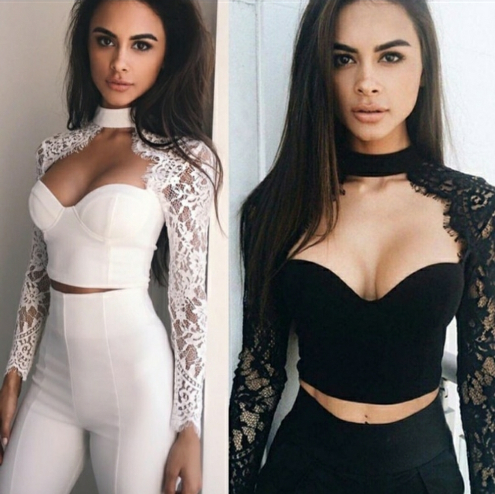 ❤SALE! White Lace Open Neck & Chest Crop Top/Shirt